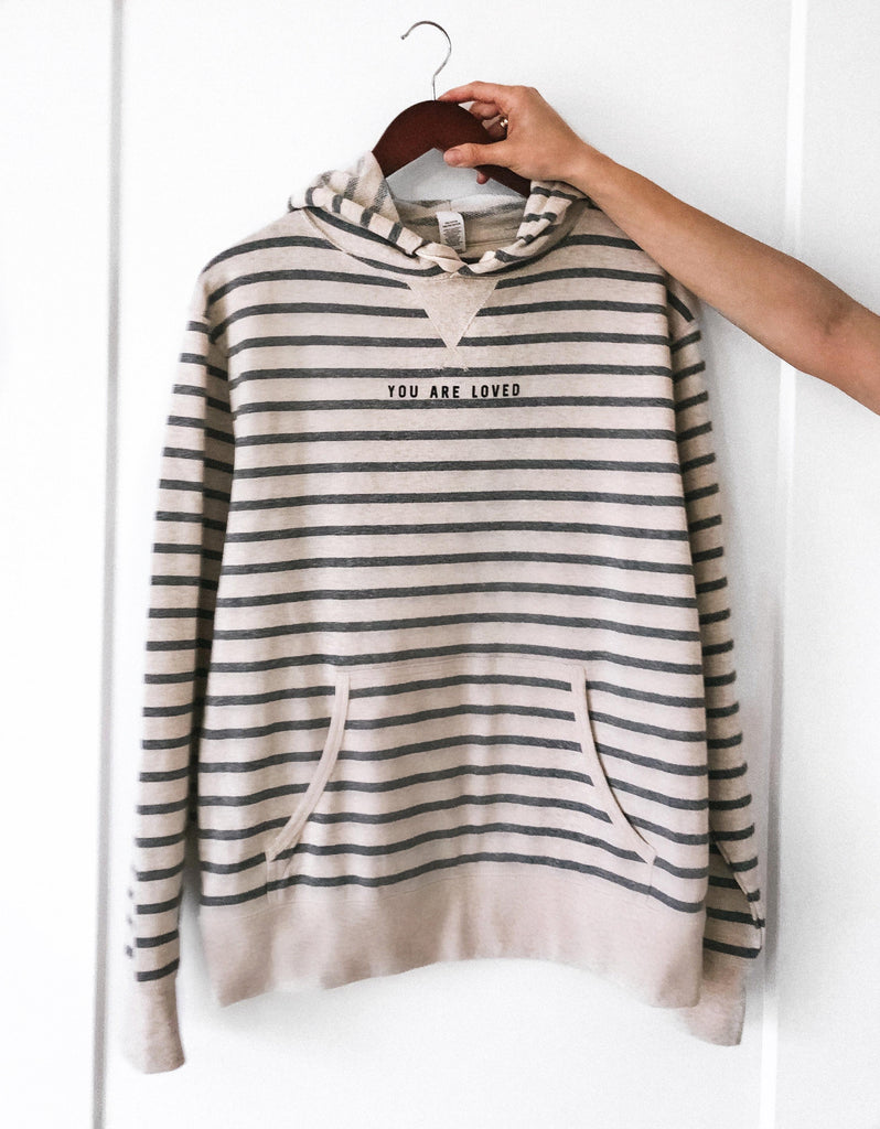 YOU ARE LOVED STRIPED OATMEAL PEPPER FRENCH TERRY HOODIE