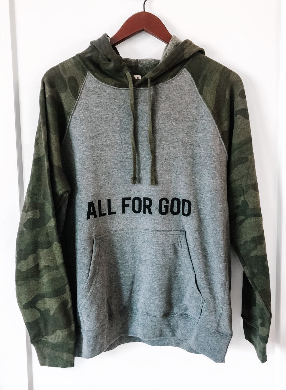 ALL FOR GOD GREY/CAMO HOODIE