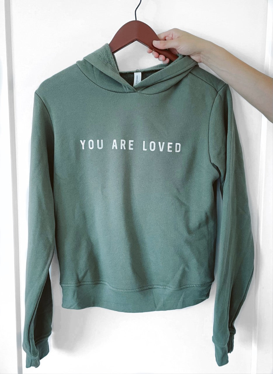 YOU ARE LOVED SAGE WOMEN'S CROPPED URBAN HOODIE
