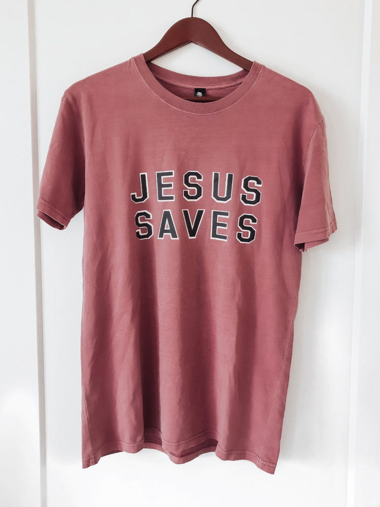 JESUS SAVES MAUVE SLEEVE T-SHIRT