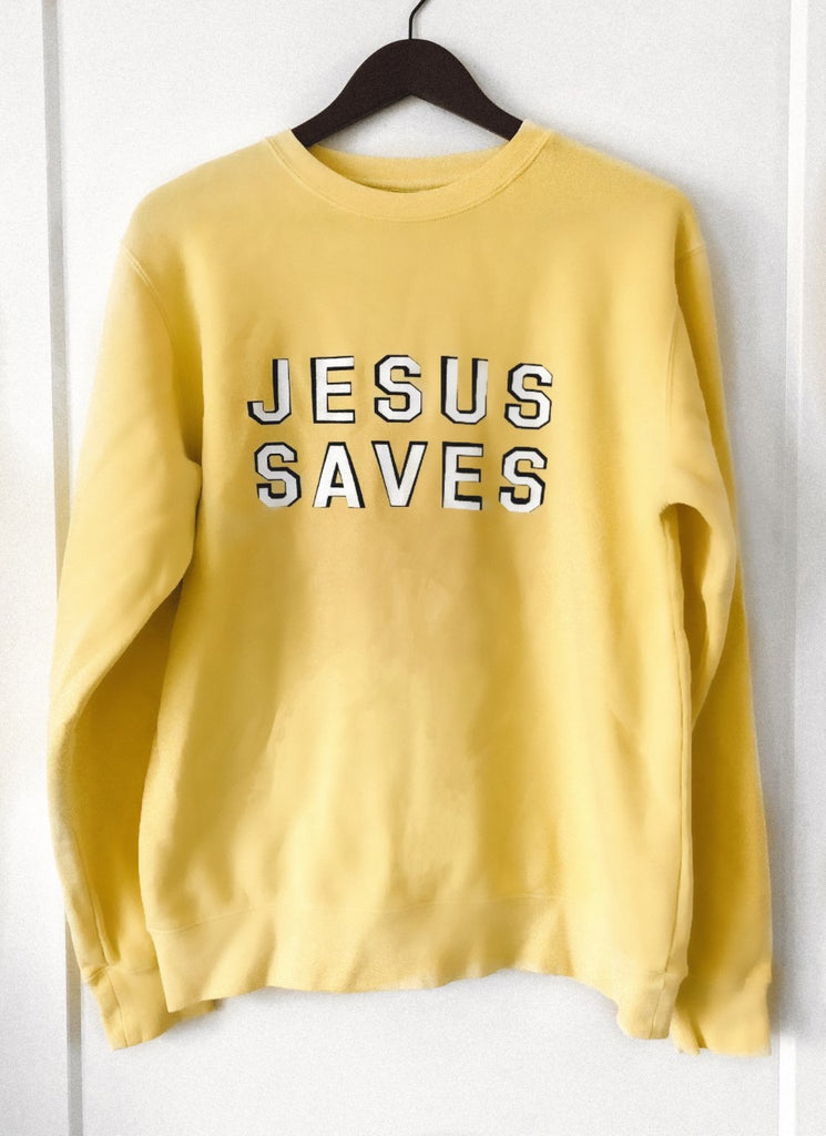 JESUS SAVES SOFT YELLOW PULLOVER