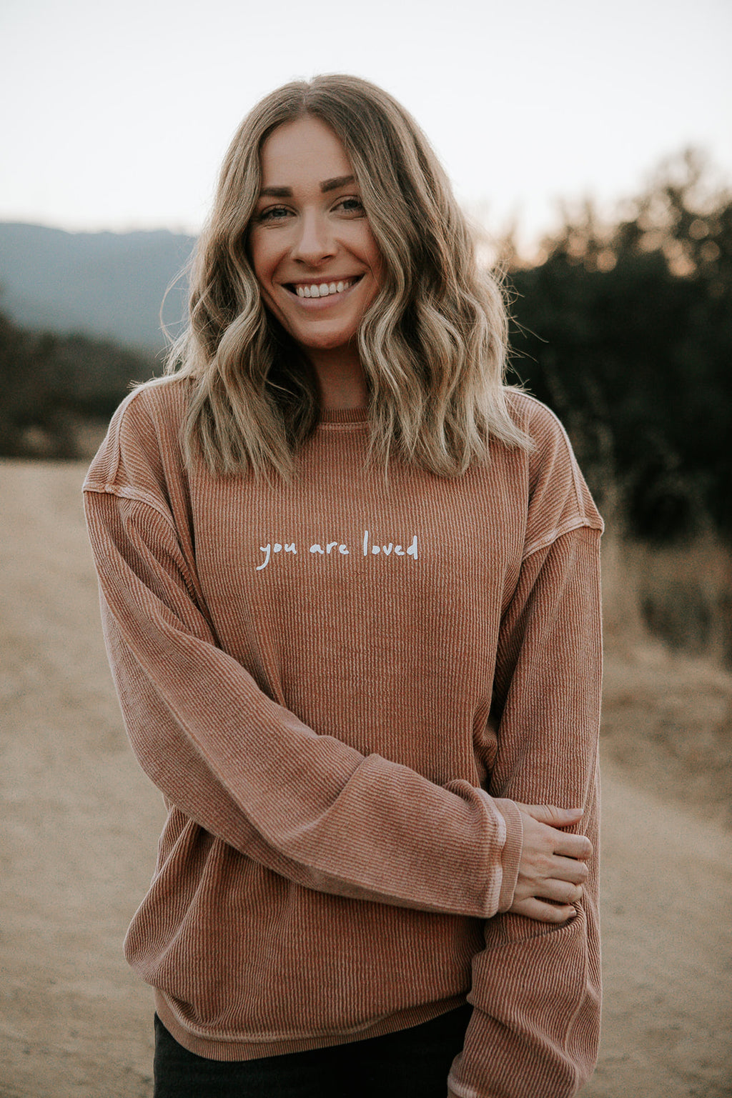 YOU ARE LOVED TAN CORDUROY PULLOVER